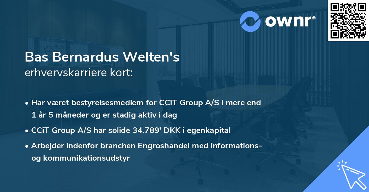 Bas Bernardus Welten's erhvervskarriere kort