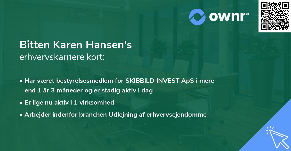 Bitten Karen Hansen's erhvervskarriere kort