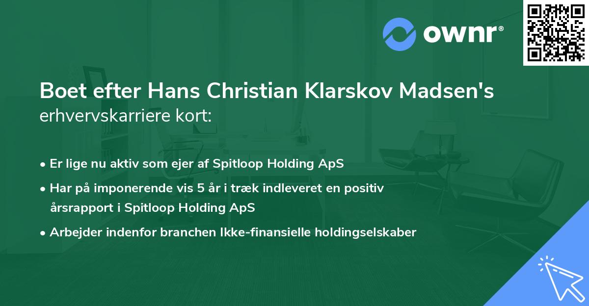Boet efter Hans Christian Klarskov Madsen's erhvervskarriere kort
