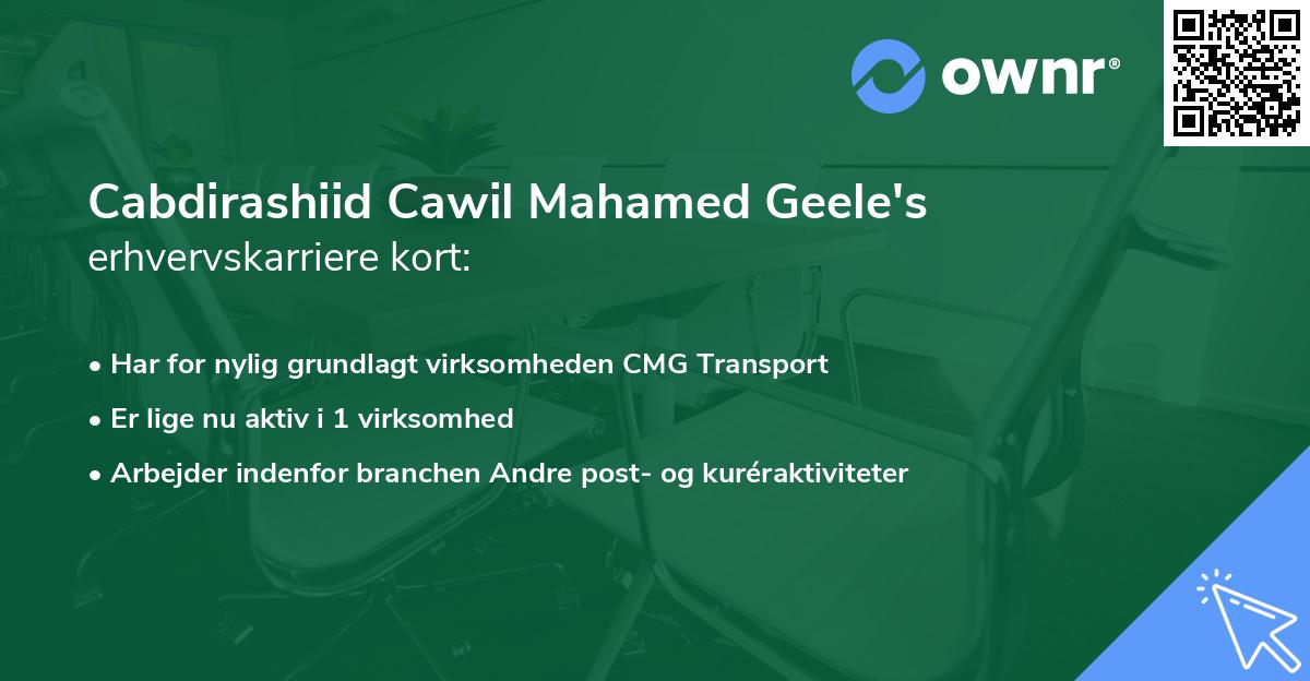 Cabdirashiid Cawil Mahamed Geele's erhvervskarriere kort