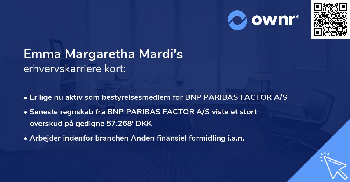 Emma Margaretha Mardi's erhvervskarriere kort