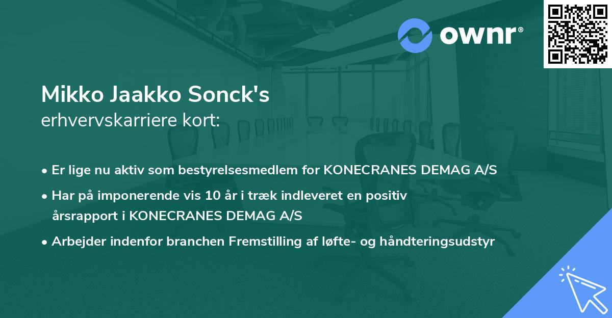 Mikko Jaakko Sonck's erhvervskarriere kort