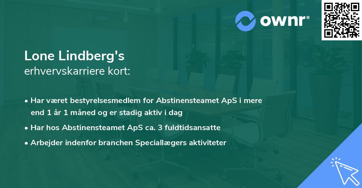 Lone Lindberg's erhvervskarriere kort