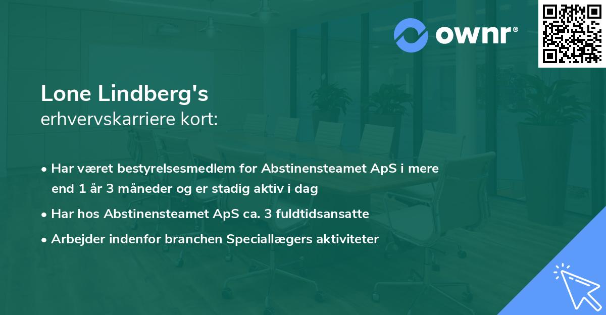 Lone Lindberg's erhvervskarriere kort