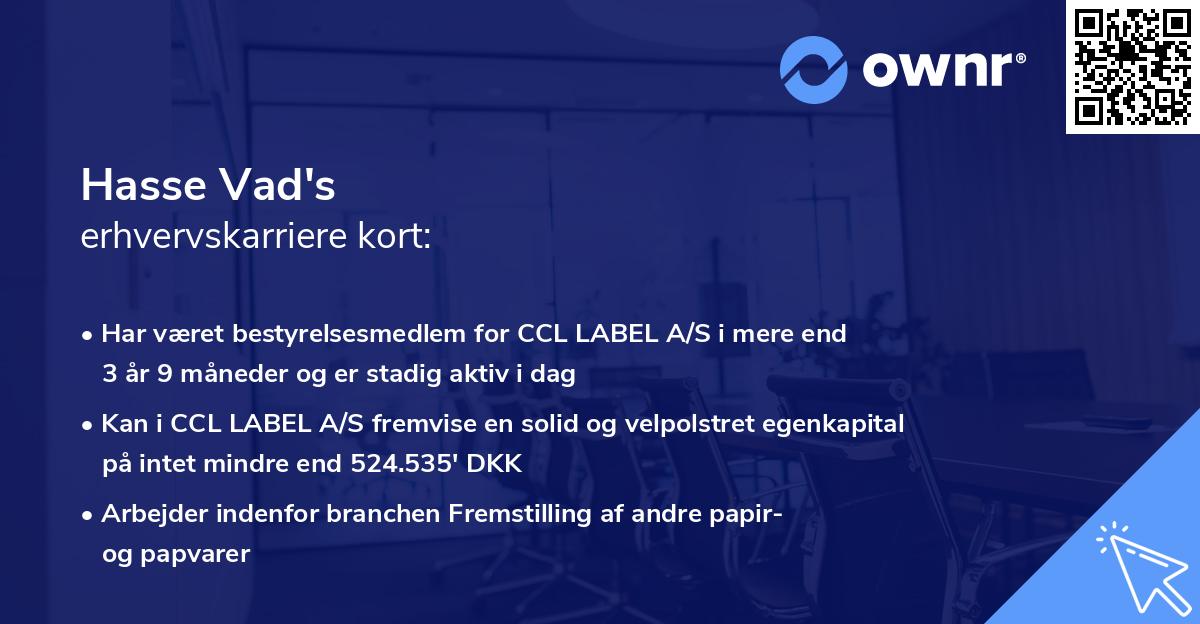 Hasse Vad's erhvervskarriere kort