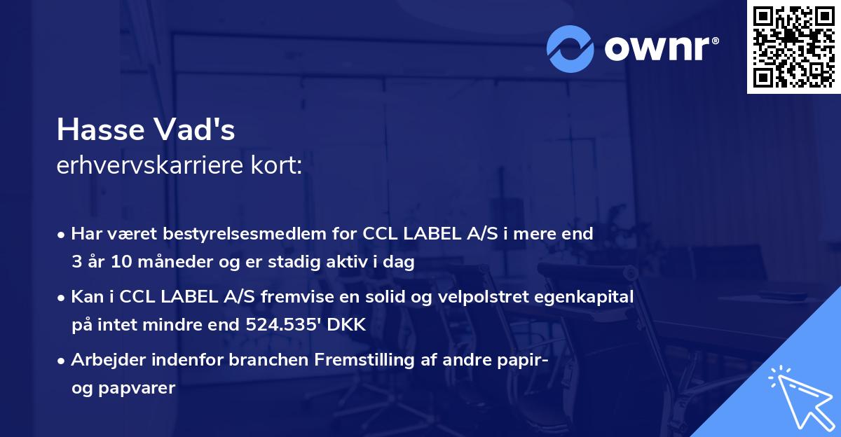 Hasse Vad's erhvervskarriere kort