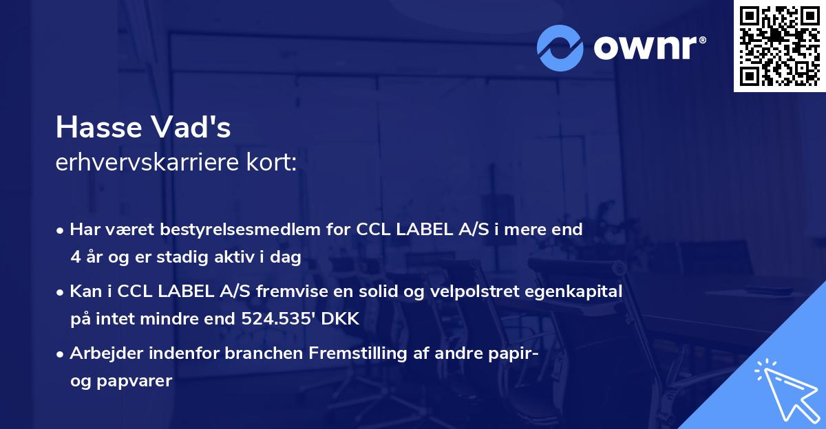 Hasse Vad's erhvervskarriere kort