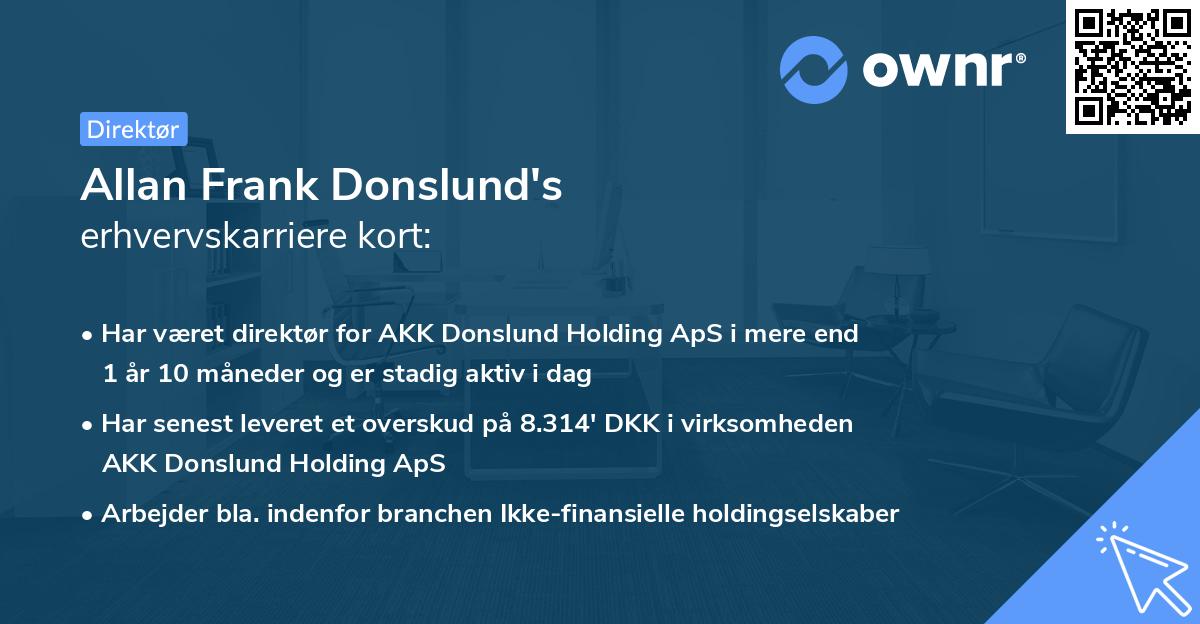 Allan Frank Donslund's erhvervskarriere kort