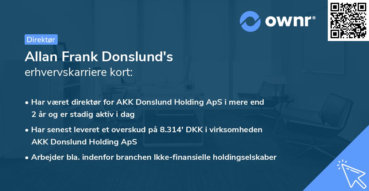 Allan Frank Donslund's erhvervskarriere kort