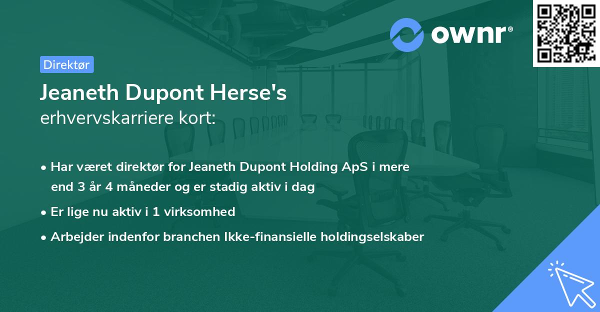Jeaneth Dupont Herse's erhvervskarriere kort