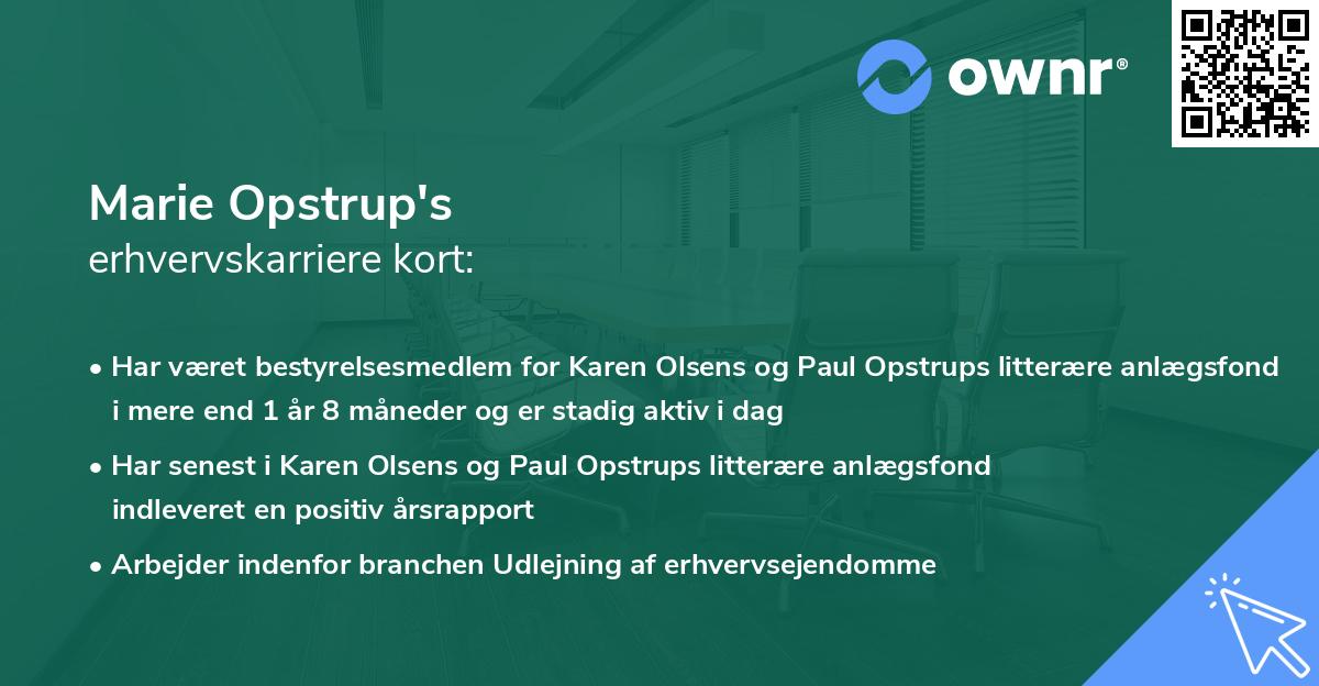 Marie Opstrup's erhvervskarriere kort