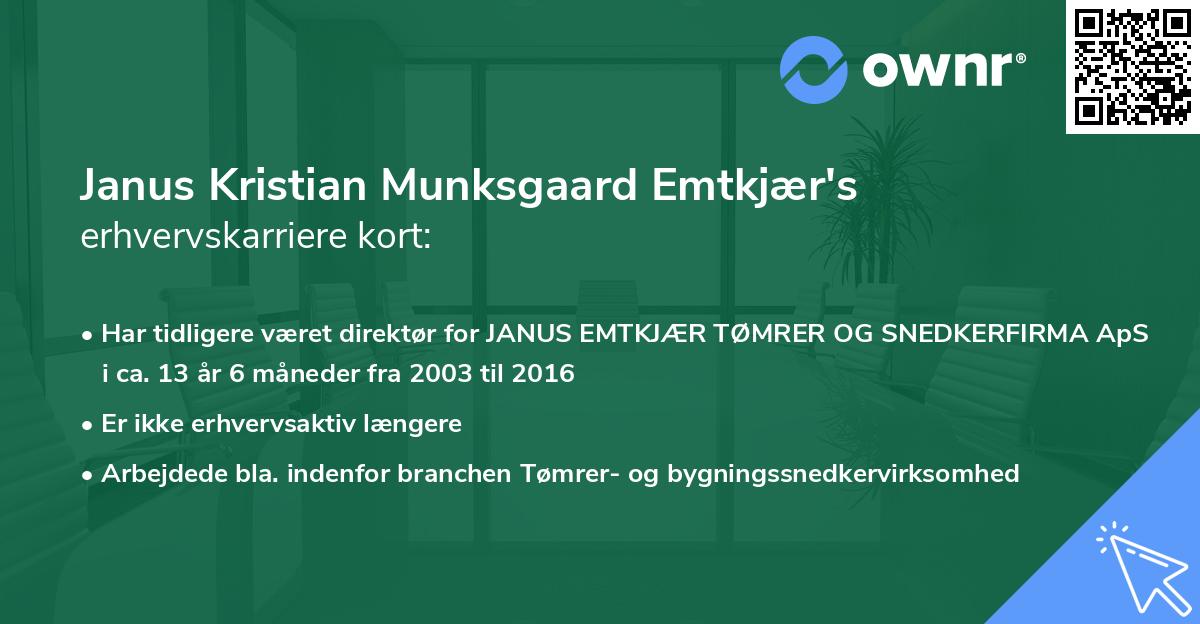 Janus Kristian Munksgaard Emtkjær's erhvervskarriere kort