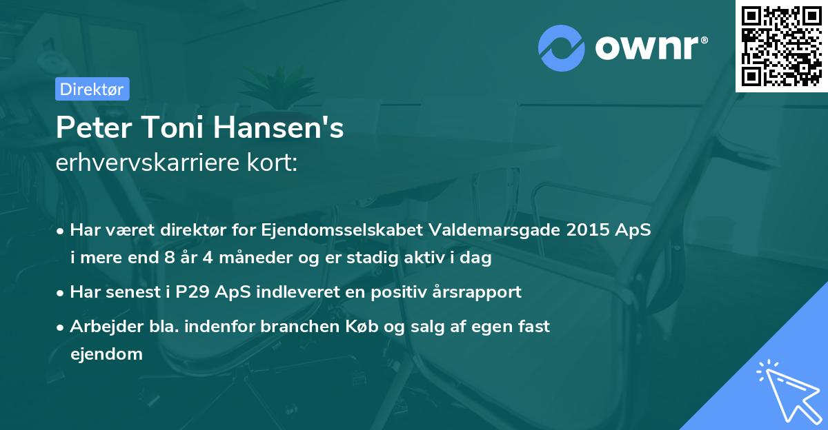 Peter Toni Hansen's erhvervskarriere kort