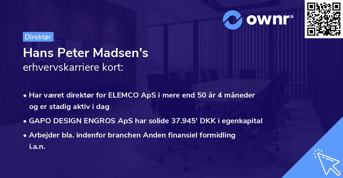 Hans Peter Madsen's erhvervskarriere kort