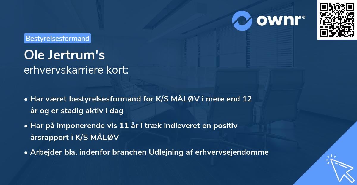 Ole Jertrum's erhvervskarriere kort