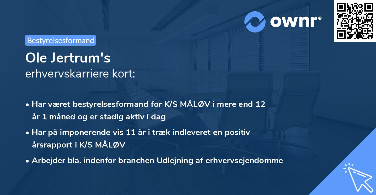 Ole Jertrum's erhvervskarriere kort