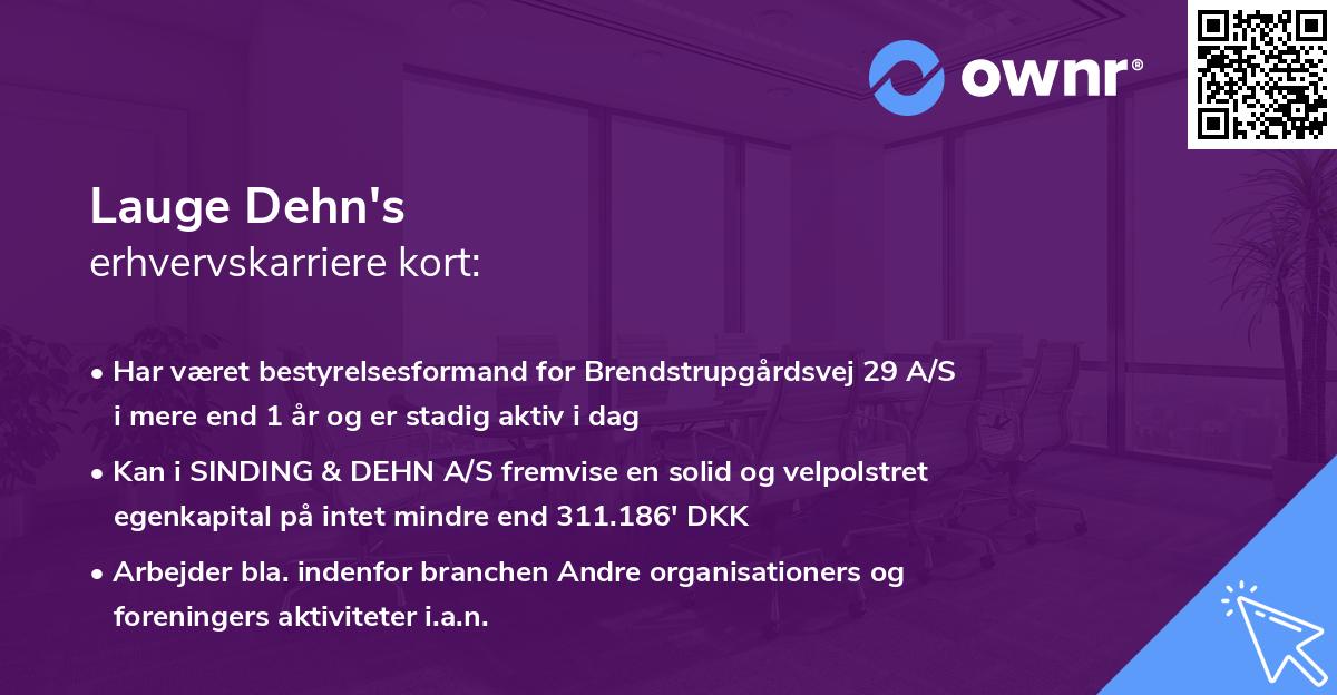 Lauge Dehn's erhvervskarriere kort