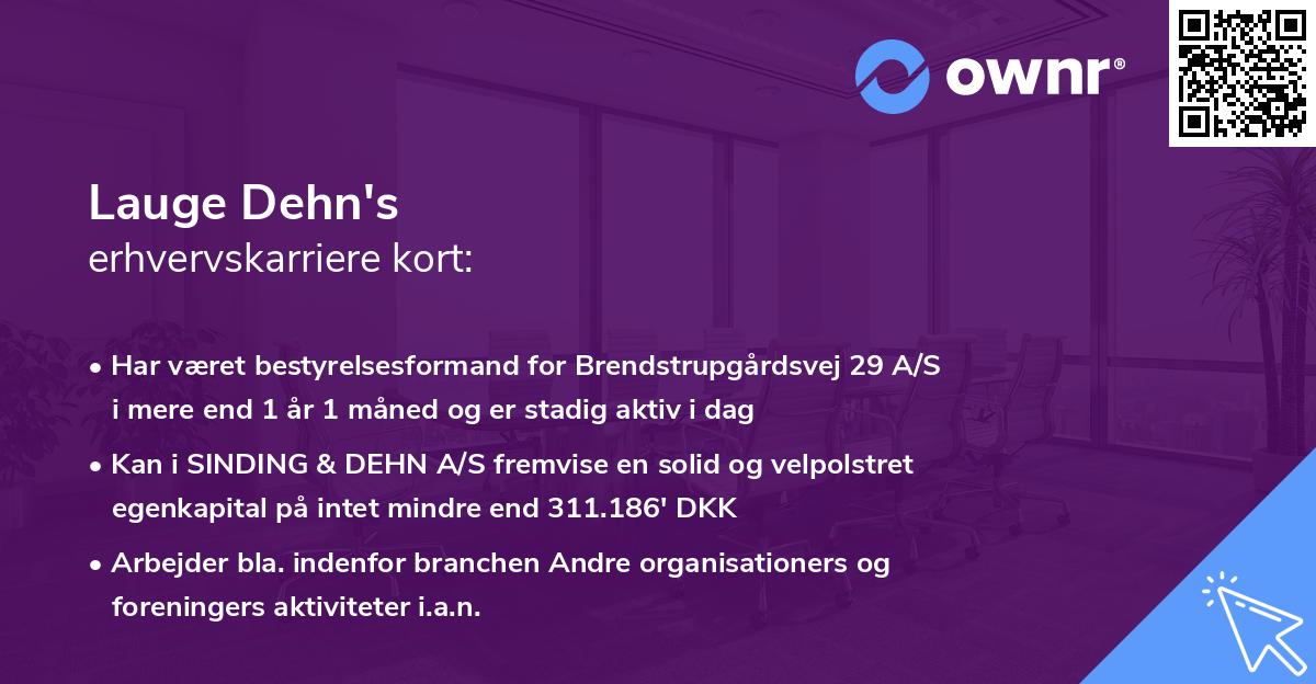 Lauge Dehn's erhvervskarriere kort