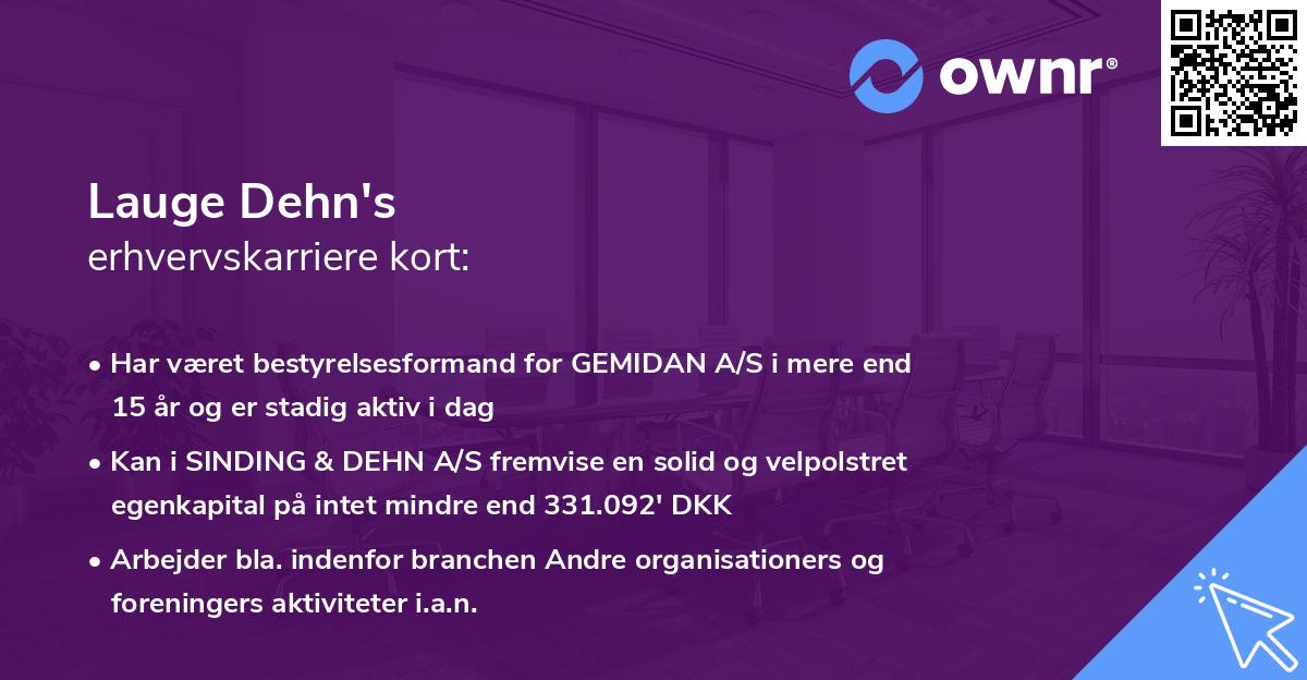 Lauge Dehn's erhvervskarriere kort