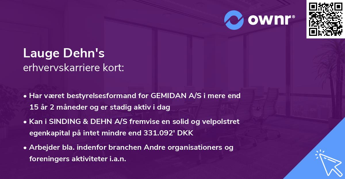 Lauge Dehn's erhvervskarriere kort