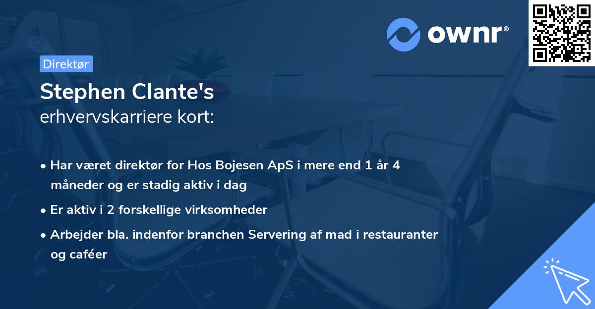 Stephen Clante's erhvervskarriere kort