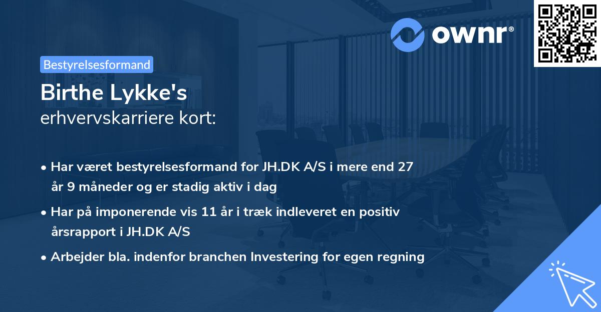 Birthe Lykke's erhvervskarriere kort
