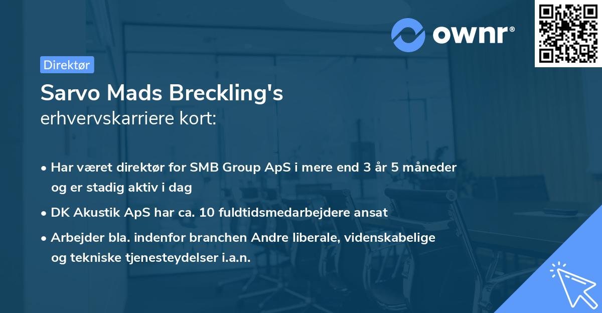 Sarvo Mads Breckling's erhvervskarriere kort