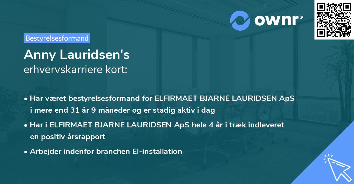 Anny Lauridsen's erhvervskarriere kort