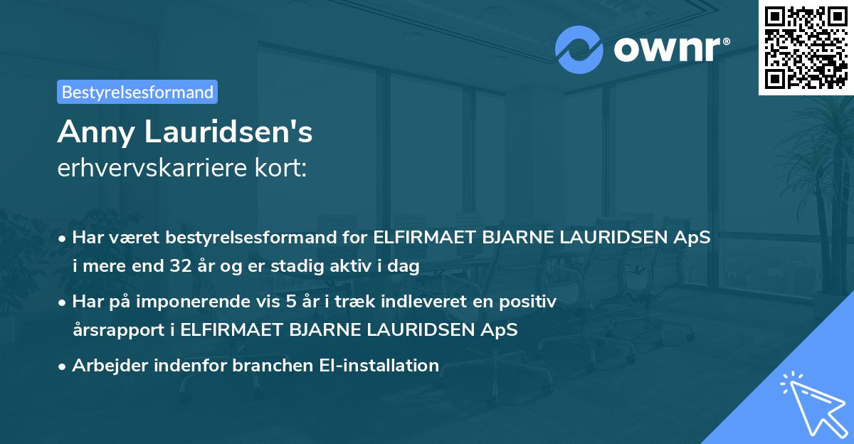 Anny Lauridsen's erhvervskarriere kort