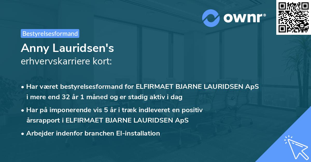 Anny Lauridsen's erhvervskarriere kort