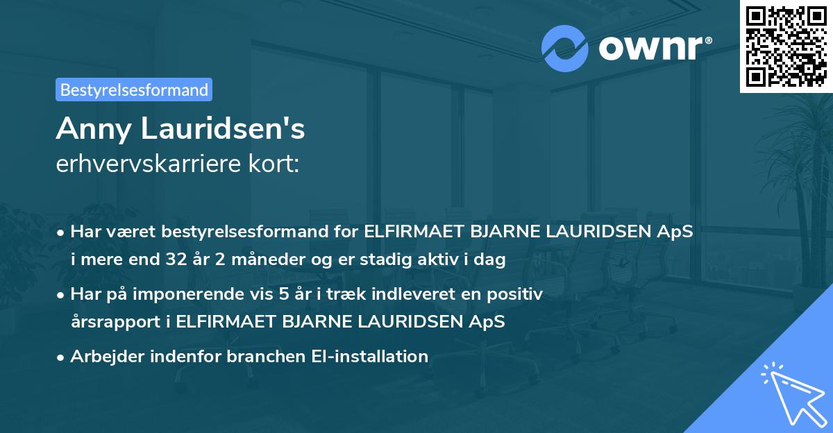 Anny Lauridsen's erhvervskarriere kort