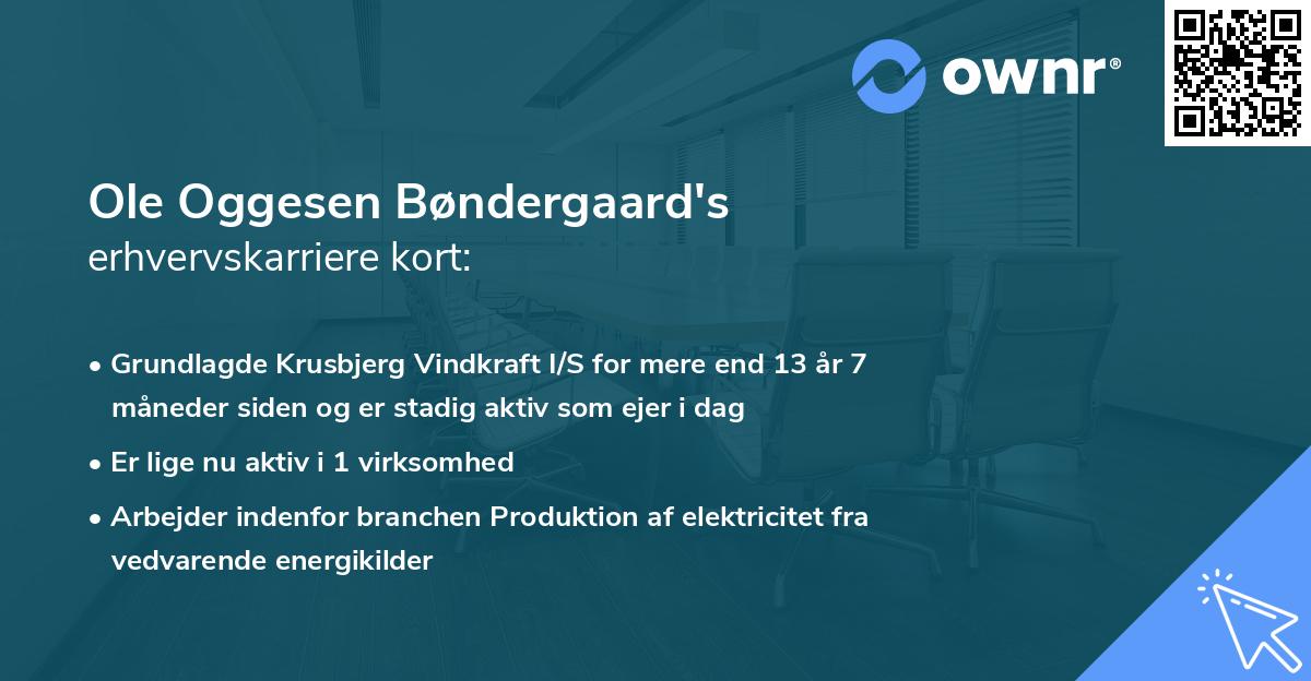 Ole Oggesen Bøndergaard's erhvervskarriere kort