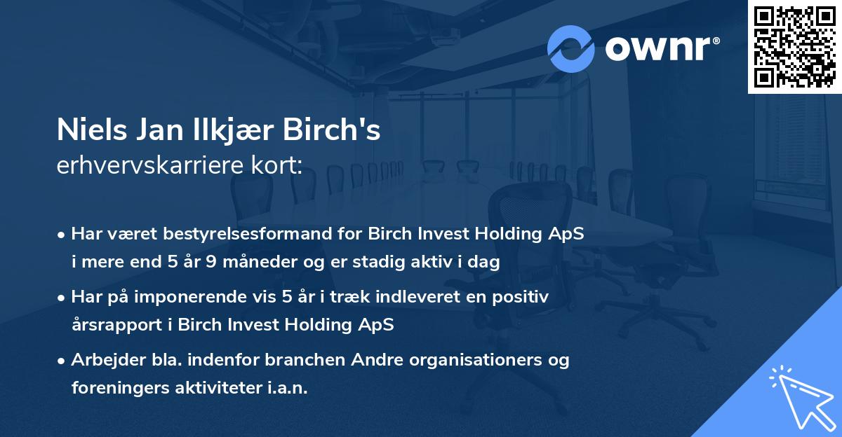 Niels Jan Ilkjær Birch's erhvervskarriere kort
