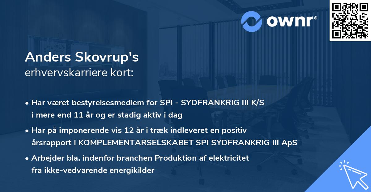 Anders Skovrup's erhvervskarriere kort