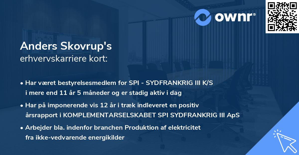 Anders Skovrup's erhvervskarriere kort
