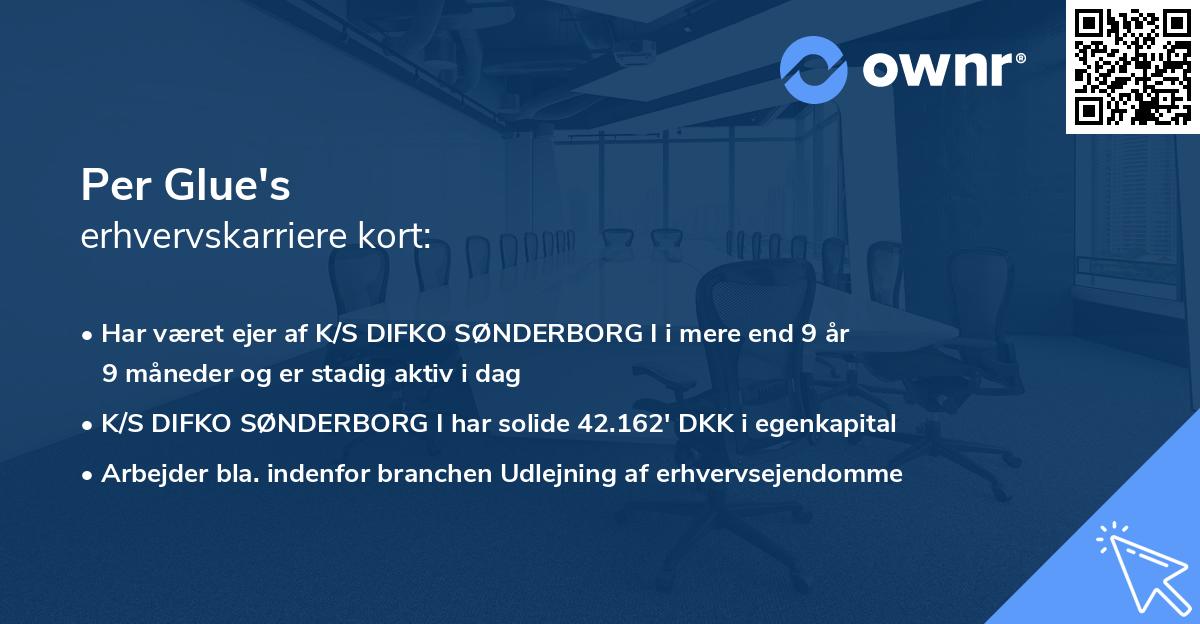 Per Glue's erhvervskarriere kort
