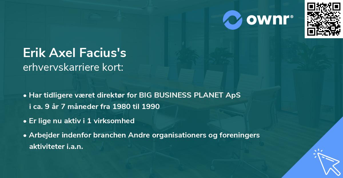 Erik Axel Facius's erhvervskarriere kort
