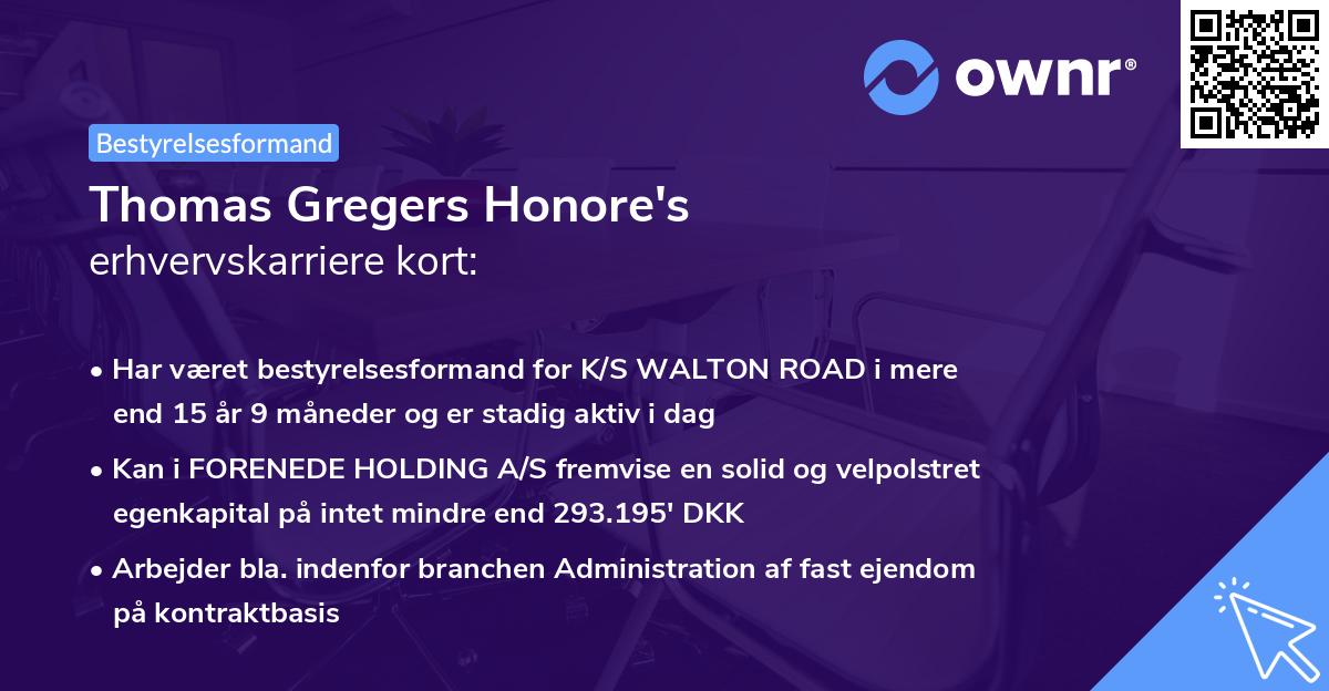 Thomas Gregers Honore's erhvervskarriere kort