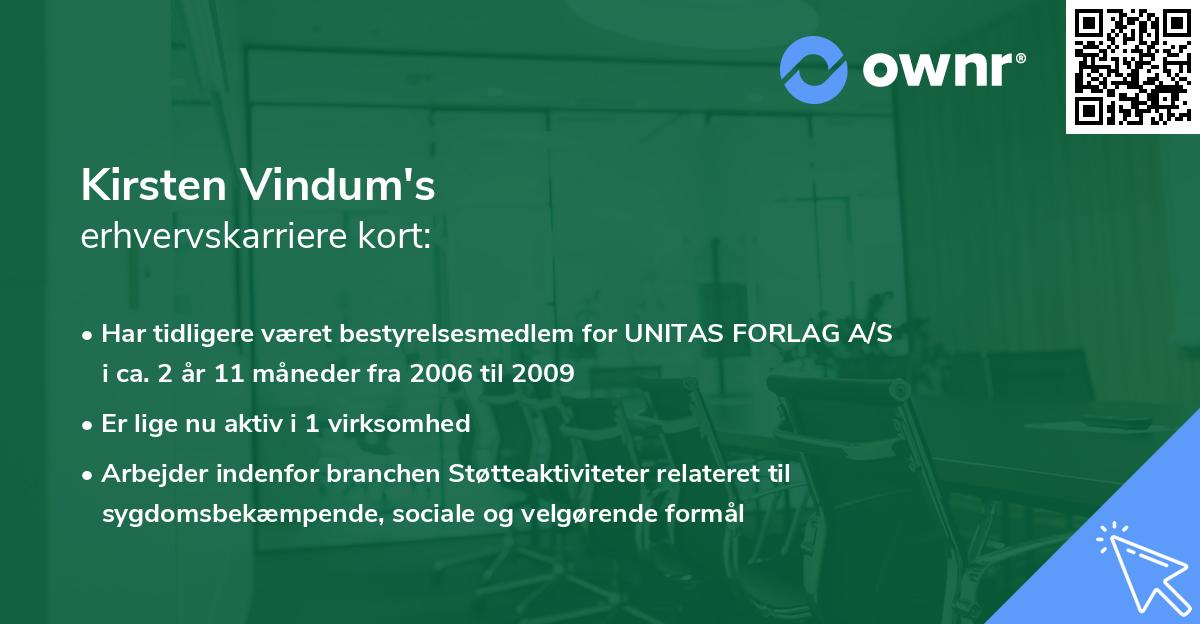 Kirsten Vindum's erhvervskarriere kort