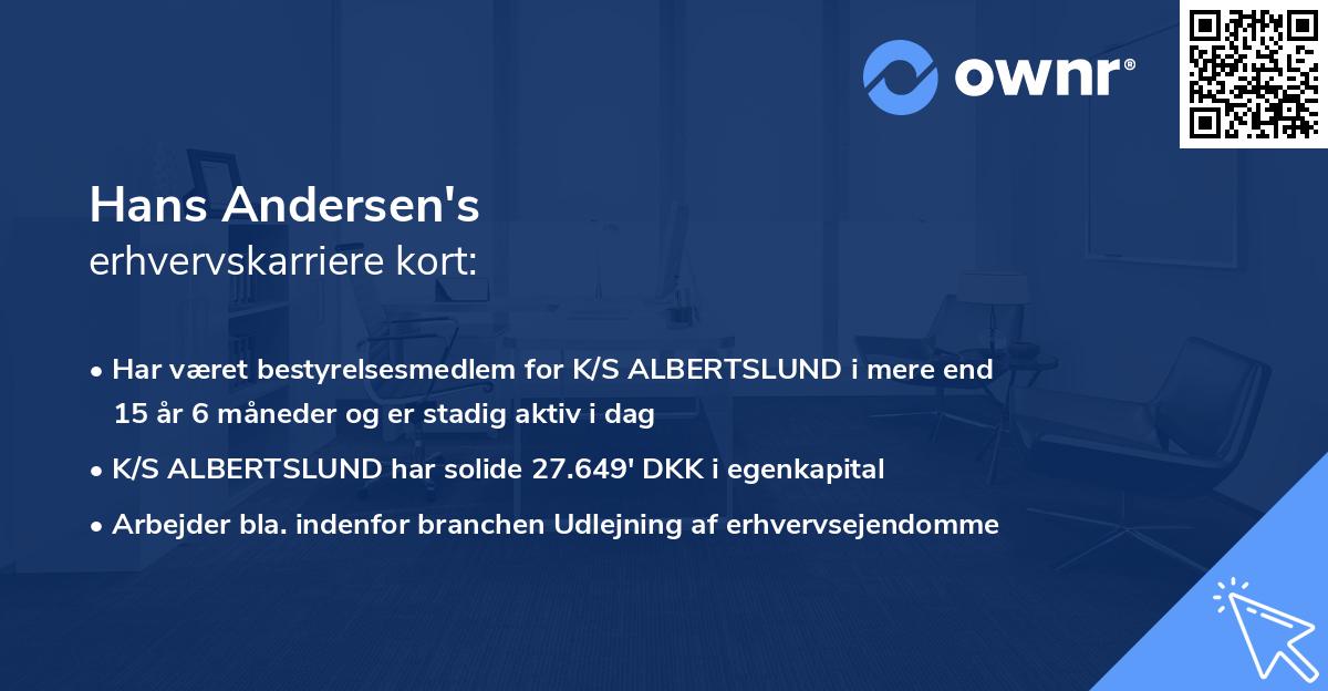 Hans Andersen's erhvervskarriere kort