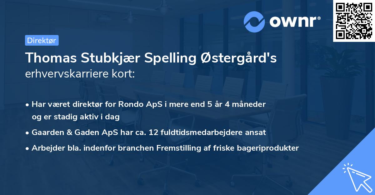 Thomas Stubkjær Spelling Østergård's erhvervskarriere kort