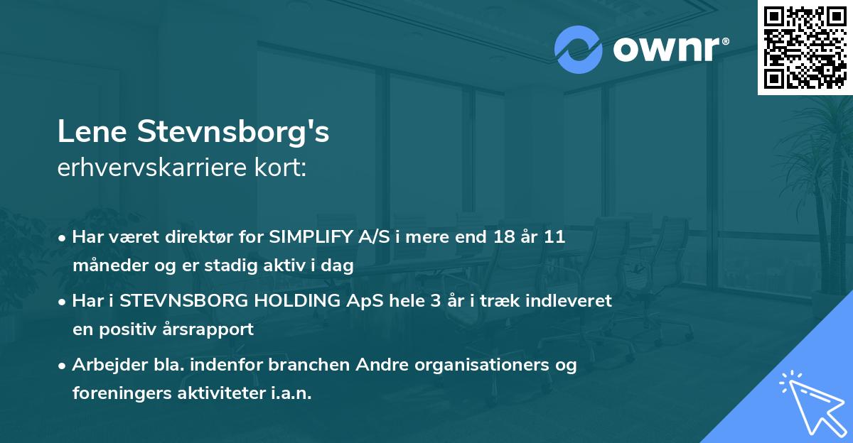 Lene Stevnsborg's erhvervskarriere kort