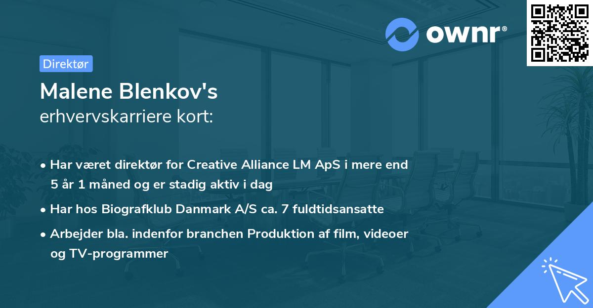 Malene Blenkov's erhvervskarriere kort