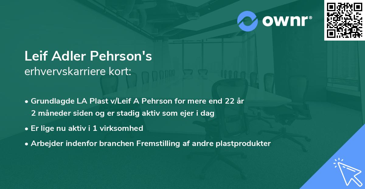 Leif Adler Pehrson's erhvervskarriere kort