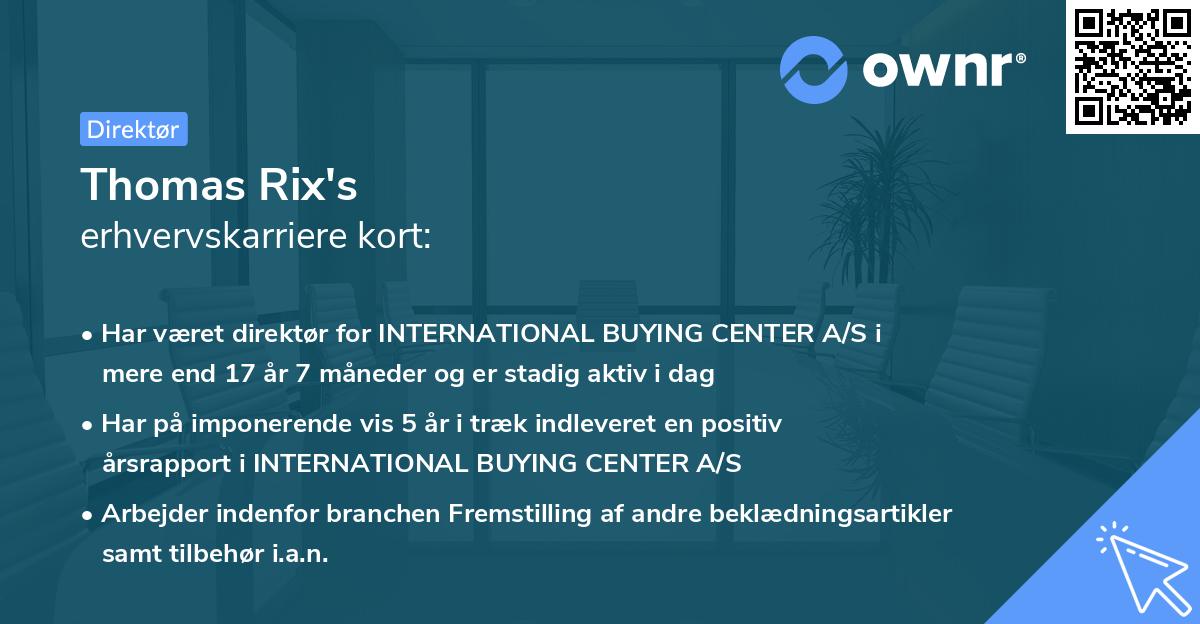 Thomas Rix's erhvervskarriere kort