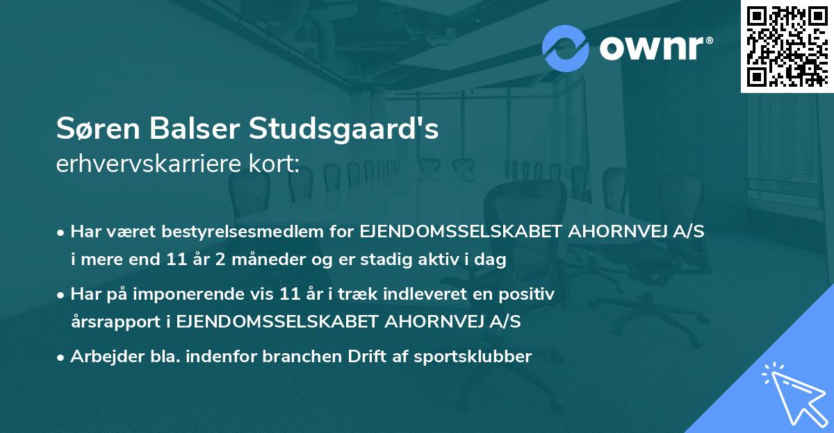 Søren Balser Studsgaard's erhvervskarriere kort