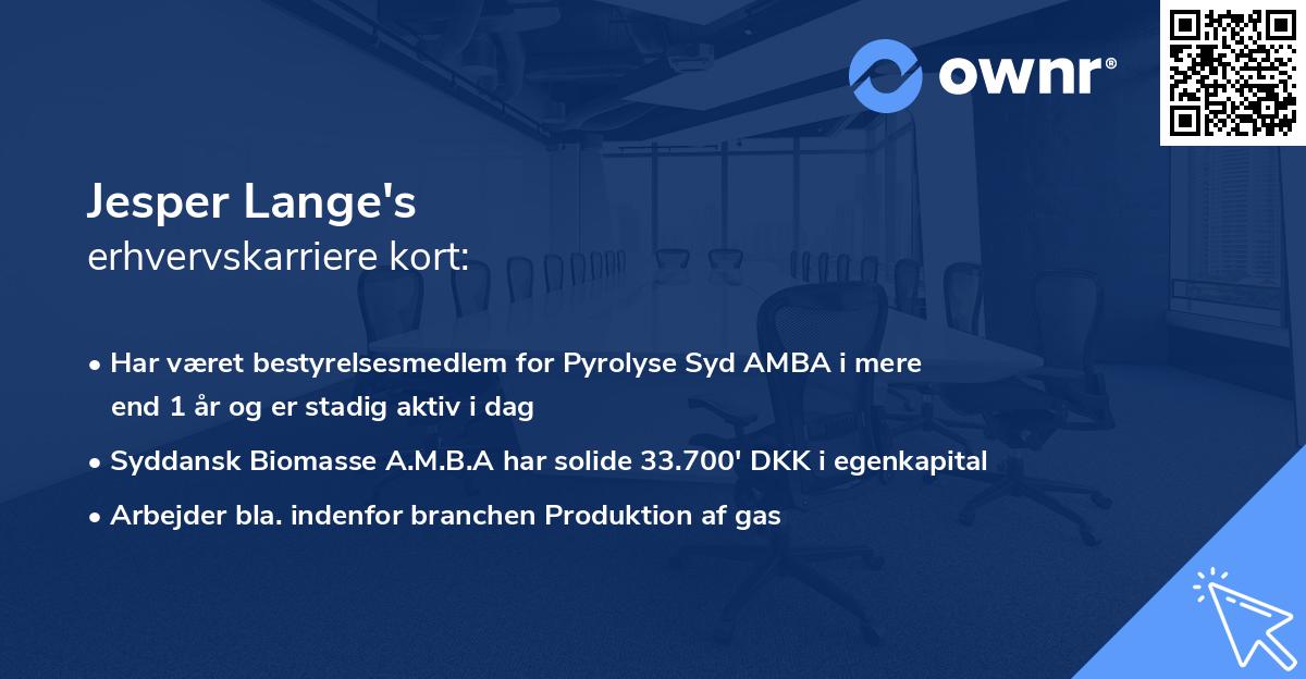Jesper Lange's erhvervskarriere kort