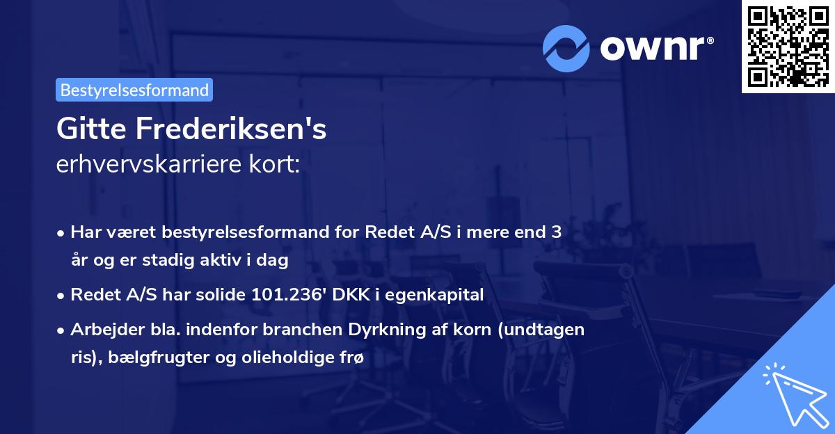 Gitte Frederiksen's erhvervskarriere kort