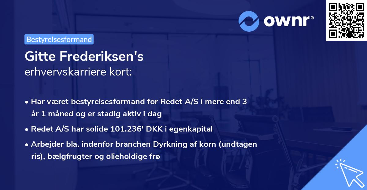 Gitte Frederiksen's erhvervskarriere kort