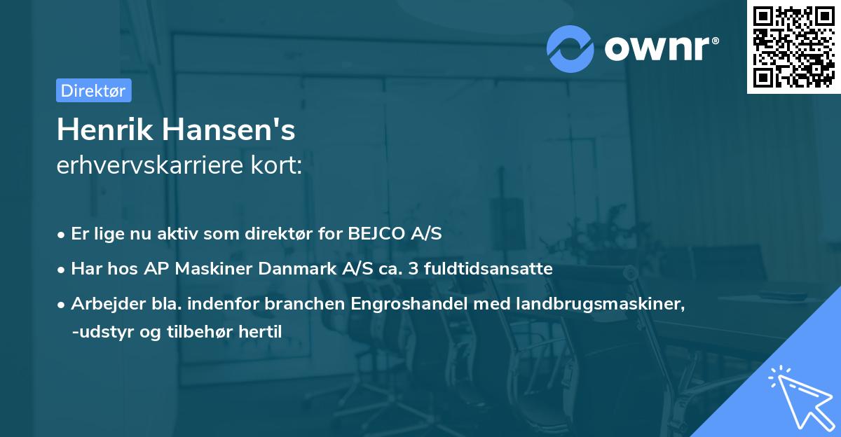 Henrik Hansen's erhvervskarriere kort